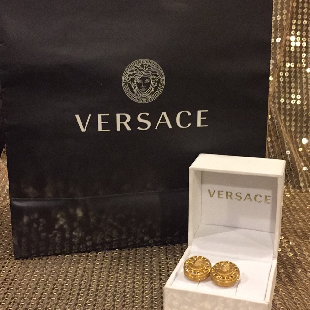 Authentic Versace Clip Earrings Gold New